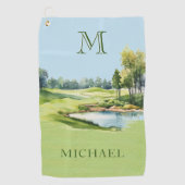 Serviette De Golf Parcours de golf spécial aquarelle Nom du monogram (Devant)