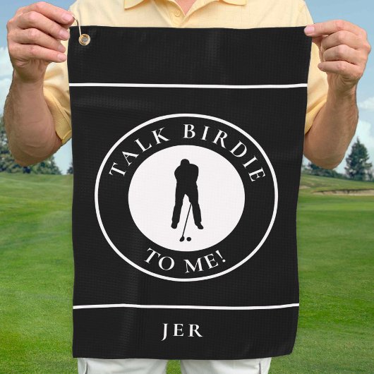 Serviette De Golf Parlez Birdie à moi Golfer Funny Silhouette Noir