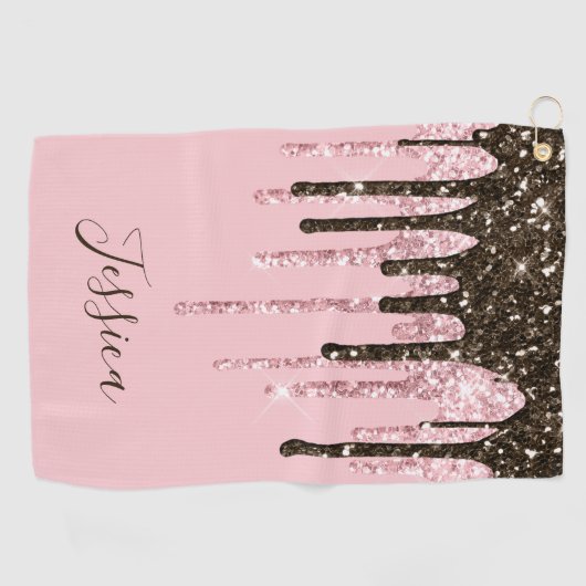 Serviette De Golf Parties scintillant à billes rose vif Fille Nom pe (Horizontal)