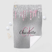 Serviette De Golf Parties scintillant argent goutte métal rose perso (En situation)