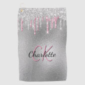 Serviette De Golf Parties scintillant argent goutte métal rose perso (Devant)