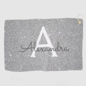 Serviette De Golf Parties scintillant d'argent et nom du monogramme (Horizontal)