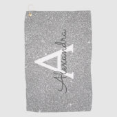 Serviette De Golf Parties scintillant d'argent et nom du monogramme (Devant)