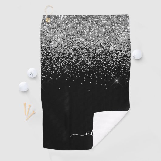 Serviette De Golf Parties scintillant d'argent noir Monogramme de fi (En situation)