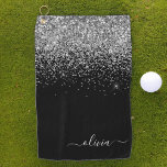 Serviette De Golf Parties scintillant d'argent noir Monogramme de fi<br><div class="desc">Parties scintillant étincelante en noir et argent brossé Monogramme en métal brossé Nom serviette de golf. Cela rend le cadeau parfait pour 16 ans,  mariage,  douche nuptiale,  anniversaire,  baby shower ou bachelorette pour quelqu'un qui aime le luxe glam et les styles chic.</div>