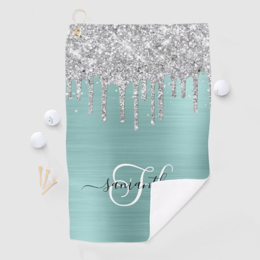 Serviette De Golf Parties scintillant de séchage d'argent monogramme (En situation)