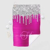 Serviette De Golf Parties scintillant de séchage monogramme rose et  (En situation)
