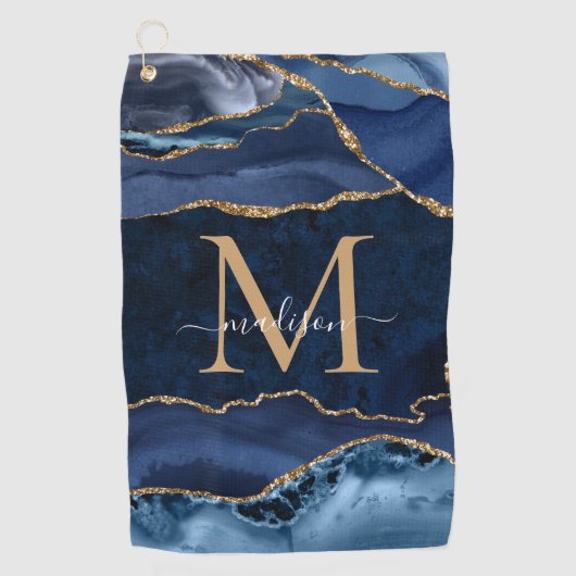 Serviette De Golf Parties scintillant d'or bleu marine moderne Agate (Devant)
