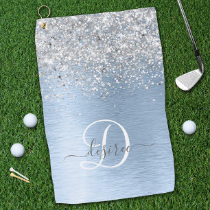 Serviette De Golf Parties scintillant en argent brossé bleu Nom du m