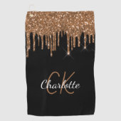 Serviette De Golf Parties scintillant en or noir goutte nom monogram (Devant)