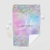 Serviette De Golf Parties scintillant holographique Rainbow Pastels  (En situation)