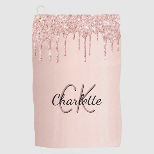 Serviette De Golf parties scintillant or rose goutte nom monogramme  (Devant)