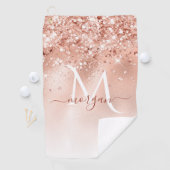Serviette De Golf Parties scintillant Peach Rose or Monogramme (En situation)