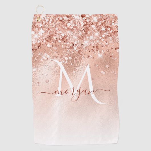 Serviette De Golf Parties scintillant Peach Rose or Monogramme (Devant)