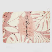 Serviette De Golf Parties scintillant rose Feuilles tropicaux (Horizontal)