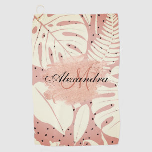 Serviette De Golf Parties scintillant rose Feuilles tropicaux