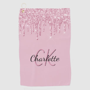 Serviette De Golf Parties scintillant rose goutte nom monogramme per