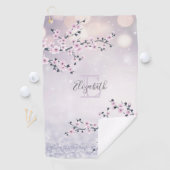Serviette De Golf Parties scintillant rose mauve en fleurs de cerisi (En situation)