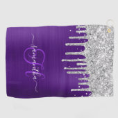 Serviette De Golf Parties scintillant royale violet d'argent monogra (Horizontal)