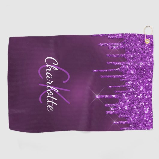 Serviette De Golf Parties scintillant violet gouttes monogramme nom (Horizontal)