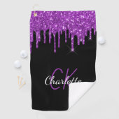 Serviette De Golf Parties scintillant violet noir gouttes nom monogr (En situation)