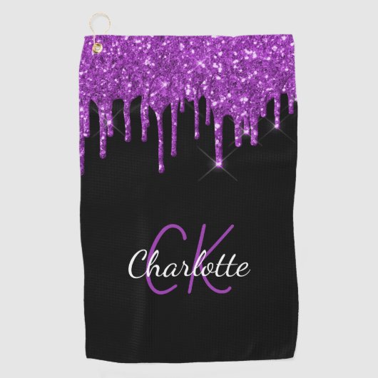 Serviette De Golf Parties scintillant violet noir gouttes nom monogr (Devant)