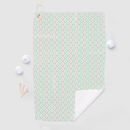 Serviette De Golf Pastel Girly Vert & Motif Rose Avec Initiales (En situation)