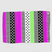 Serviette De Golf Patchwork de rayures noir et blanc et néon (Horizontal)