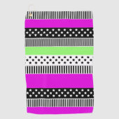 Serviette De Golf Patchwork de rayures noir et blanc et néon (Devant)