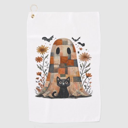 Serviette De Golf Patchwork Halloween Fantôme et chat, Retro Éffraya (Devant)