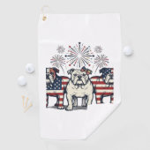 Serviette De Golf Patriotic Bulldog Fireworks Vintage Engraving Desi (En situation)