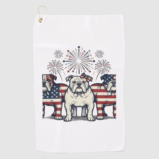 Serviette De Golf Patriotic Bulldog Fireworks Vintage Engraving Desi (Devant)