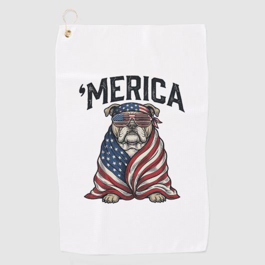 Serviette De Golf Patriotic Bulldog 'Merica Vintage Vector Shirt Des (Devant)
