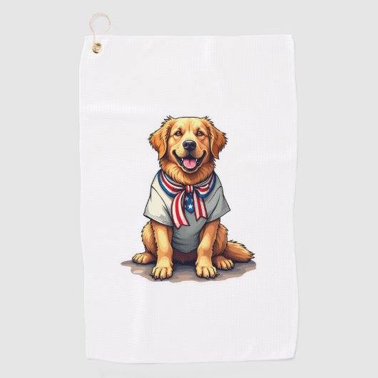 Serviette De Golf Patriotic Golden Dog Vintage Engraving Shirt 2 (Devant)