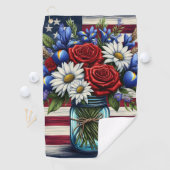 Serviette De Golf Patriotique, floral en détresse (En situation)