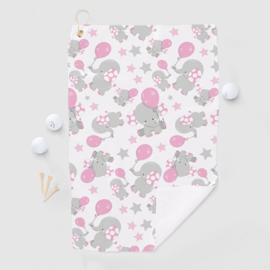 Serviette De Golf Pattern of Elephants, Cute Elephants - Pink Gray (En situation)