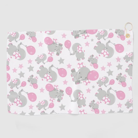 Serviette De Golf Pattern of Elephants, Cute Elephants - Pink Gray (Horizontal)