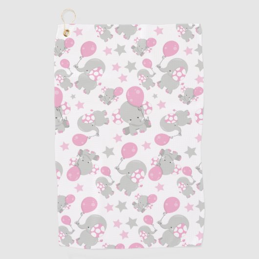 Serviette De Golf Pattern of Elephants, Cute Elephants - Pink Gray (Devant)