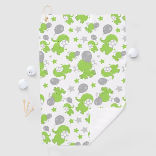 Serviette De Golf Pattern of Green Elephants, Cute Elephants, stars (En situation)