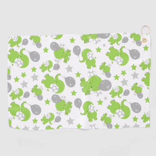 Serviette De Golf Pattern of Green Elephants, Cute Elephants, stars (Horizontal)