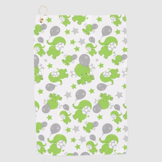 Serviette De Golf Pattern of Green Elephants, Cute Elephants, stars (Devant)