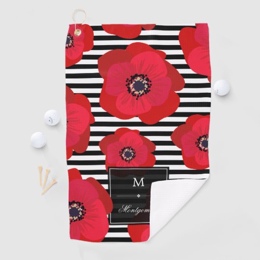 Serviette De Golf Pavots et rayures - monogramme (En situation)