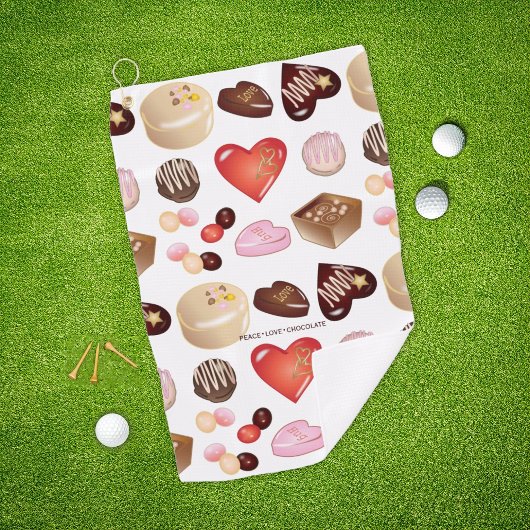 Serviette De Golf Peace Love Chocolate Heart Print