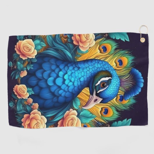 Serviette De Golf Peacock Avec Roses Peach (Horizontal)