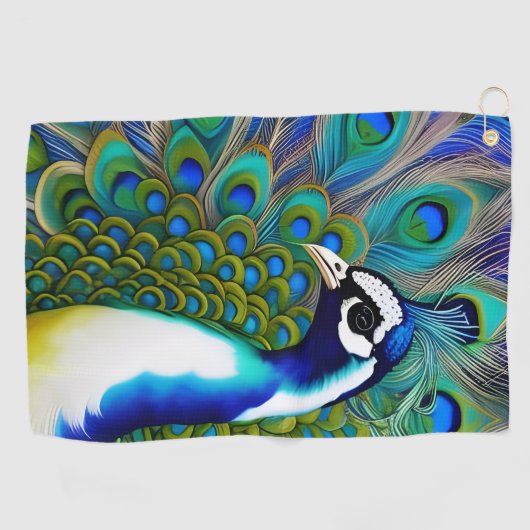 Serviette De Golf Peacock blanc bleu et vert Piebald (Horizontal)