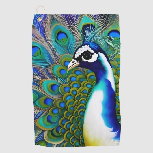 Serviette De Golf Peacock blanc bleu et vert Piebald (Devant)