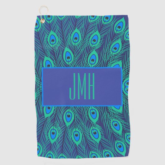 SERVIETTE DE GOLF PEACOCK BLEU VERT MOTIF AVEC MONOGRAMME (Devant)