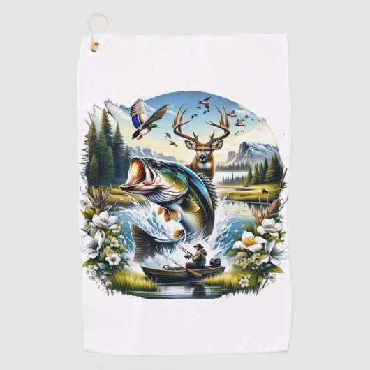 Serviette De Golf Pêche, Cerf, Chasse au Canard (Devant)