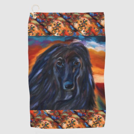 Serviette De Golf Peinture artistique afghane Hound Kokopelli (Devant)