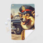 Serviette De Golf Peinture de chien de police rétro (En situation)